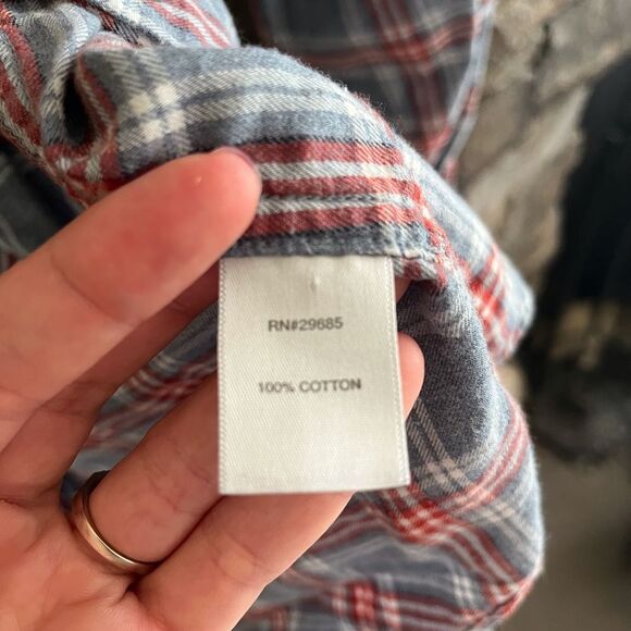 Pendleton plaid button down shirt, red, white, blue. 100% cotton. Soft fabric. - Picture 2 of 7